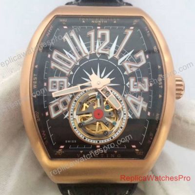 Replica Franck Muller Vanguard Gravity Tourbillon Watch Rose Gold Black